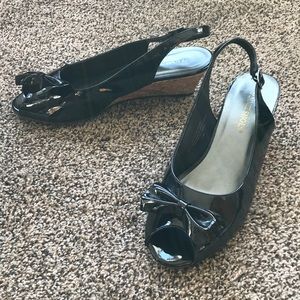 Annie Shoes wedge heels, black patent, vegan